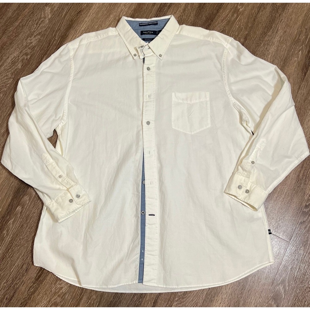 Nautica Mens XXL‎ Classic Fit Long Sleeve Button Down Shirt White Cotton NWT